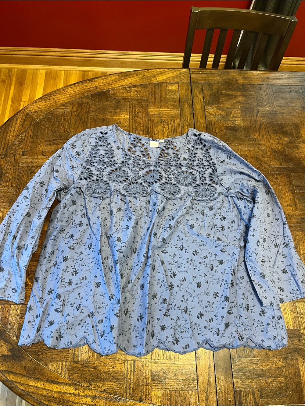 GAP Light Blue Floral Lace-Yoke Tunic
